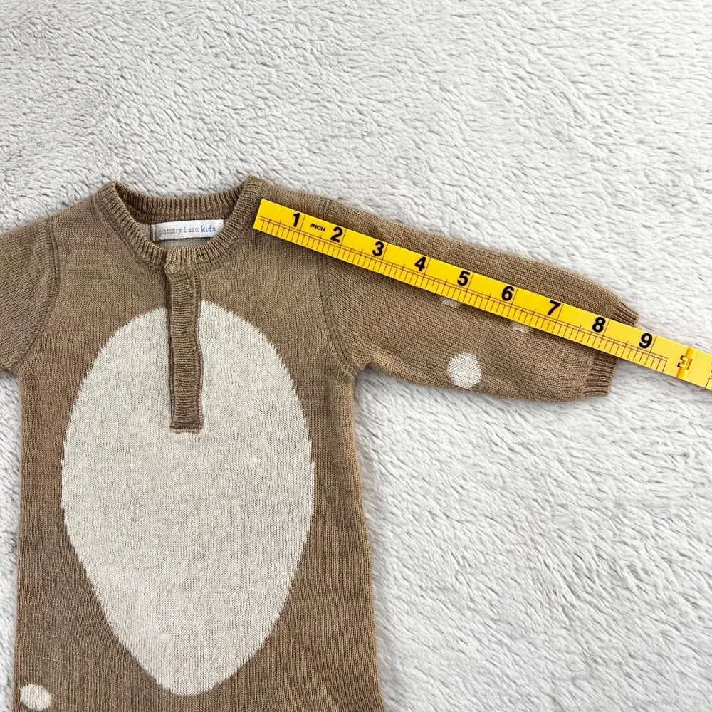 Pottery Barn‎ Kids Infant 0-3m Baby Deer Knit Romper Jumpsuit Brown White Spots